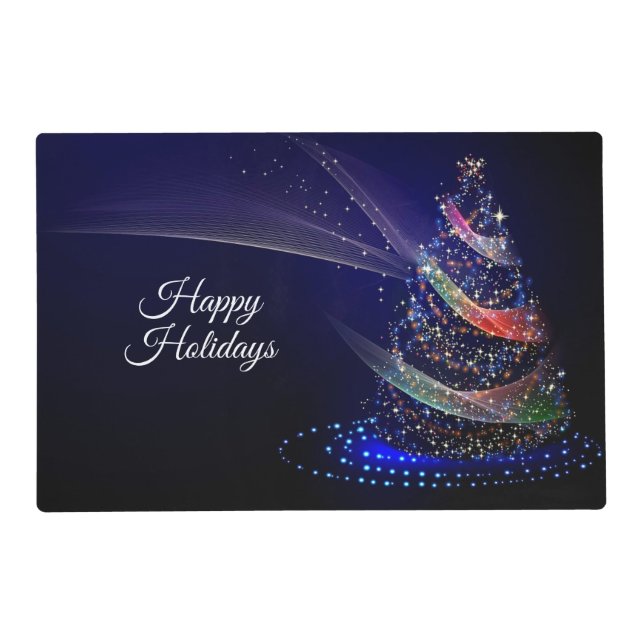Christmas Party Colorful Tree Navy Blue Rustic Placemat (Front)