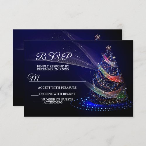 Christmas Party Colorful Tree Navy Blue Rustic RSVP Card