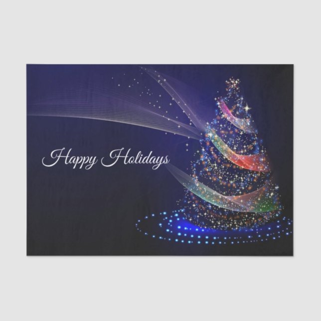 Christmas Party Colorful Tree Navy Blue Rustic Tissue Paper (Front)