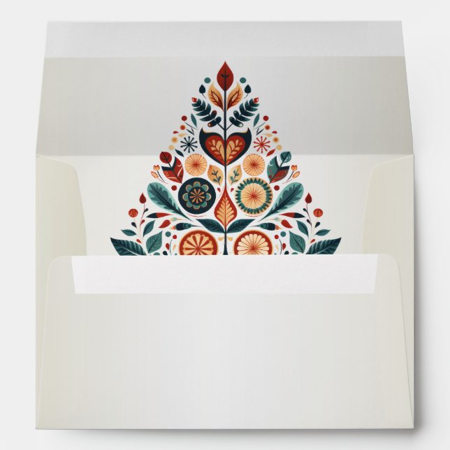 Christmas Party Colorful Tree Scandinavia Folk Art Envelope (Back (Bottom))
