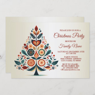 Christmas Party Colorful Tree Scandinavia Folk Art Invitation