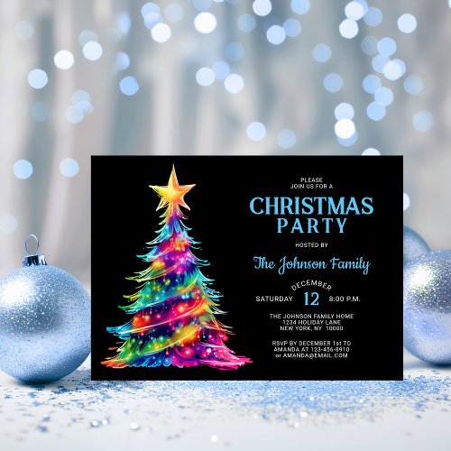 CHRISTMAS PARTY Colorful Tree Twinkle Lights Invitation