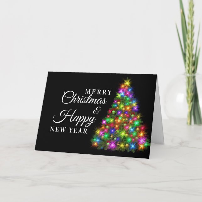 CHRISTMAS PARTY Colorful Twinkle Lights Tree Card (Front)