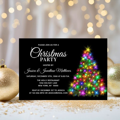 CHRISTMAS PARTY Colorful Twinkle Lights Tree Invitation