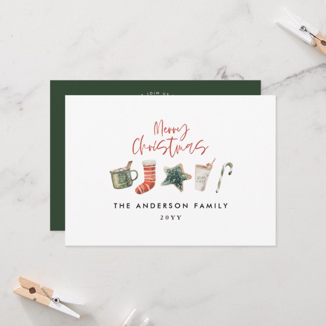 Christmas party cookie green rustic holiday invitation (Front/Back In Situ)