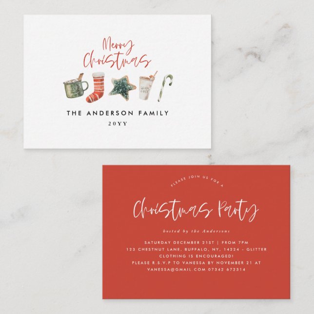Christmas party cookie red rustic holiday note card (Front/Back)
