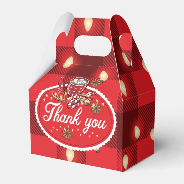 Christmas Party Cookies and Cocoa Thank you Favor Boxes (Front Side)