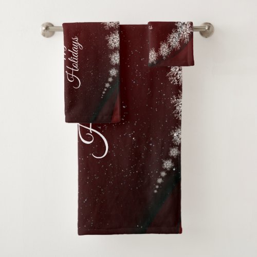 Christmas Party Crystal Snowflakes Red Rustic Bath Towel Set