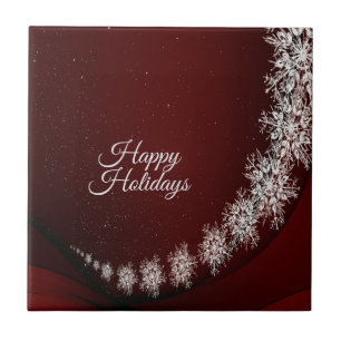 Christmas Party Crystal Snowflakes Red Rustic Ceramic Tile