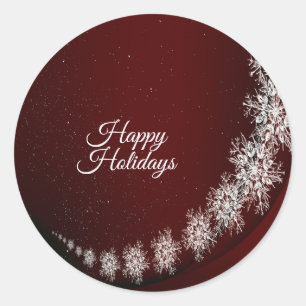 Christmas Party Crystal Snowflakes Red Rustic Classic Round Sticker