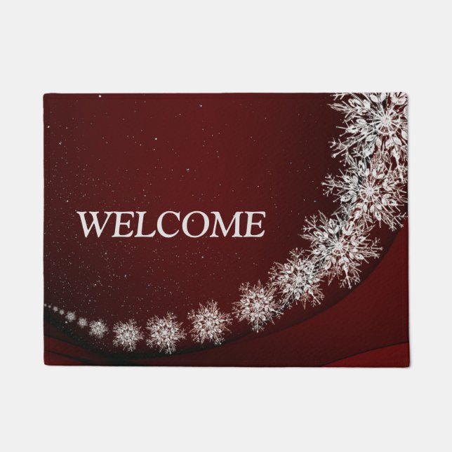 Christmas Party Crystal Snowflakes Red Rustic Doormat (Front)