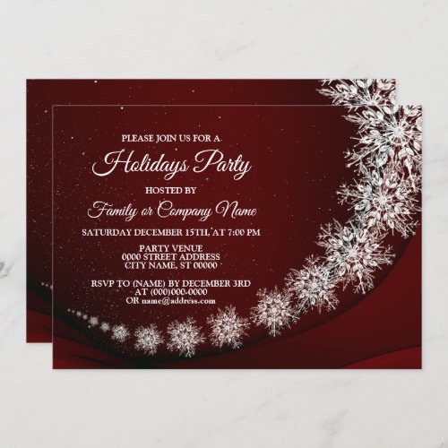 Christmas Party Crystal Snowflakes Red Rustic      Invitation