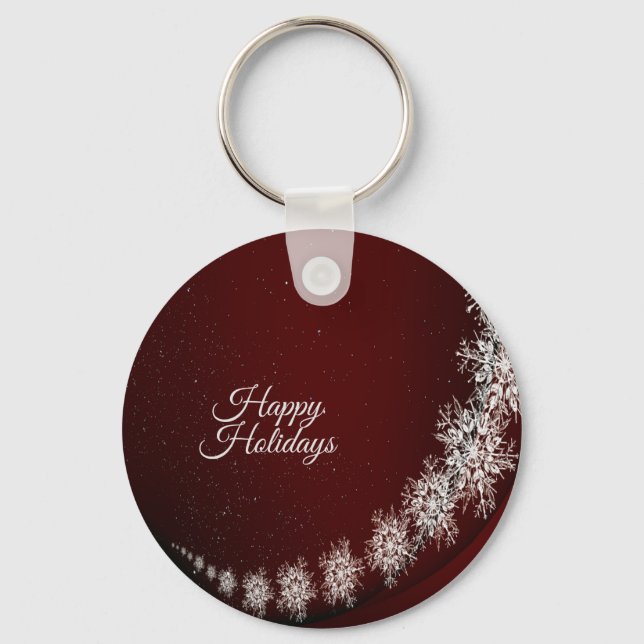 Christmas Party Crystal Snowflakes Red Rustic Keychain (Front)