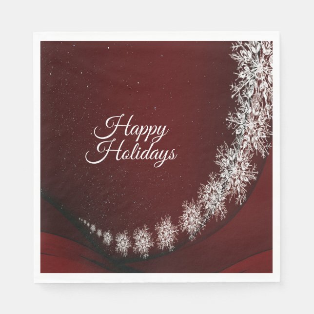 Christmas Party Crystal Snowflakes Red Rustic Napkins (Front)