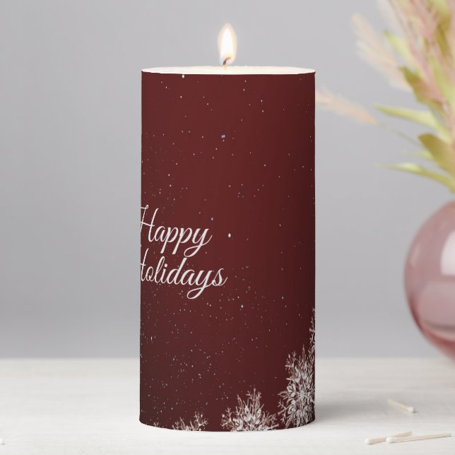 Christmas Party Crystal Snowflakes Red Rustic Pillar Candle (In Situ)