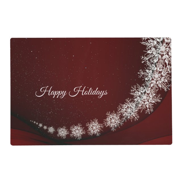 Christmas Party Crystal Snowflakes Red Rustic Placemat (Front)