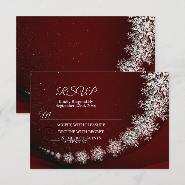 Christmas Party Crystal Snowflakes Red Rustic RSVP Card (Front/Back)