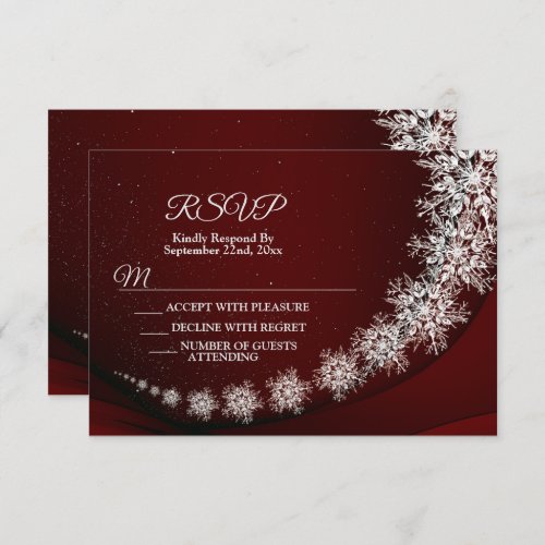 Christmas Party Crystal Snowflakes Red Rustic RSVP Card