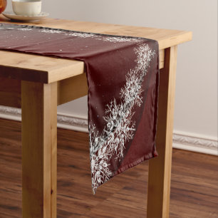 Christmas Party Crystal Snowflakes Red Rustic Short Table Runner