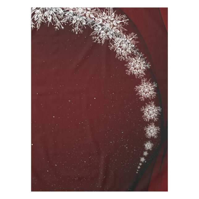 Christmas Party Crystal Snowflakes Red Rustic Tablecloth (Front)