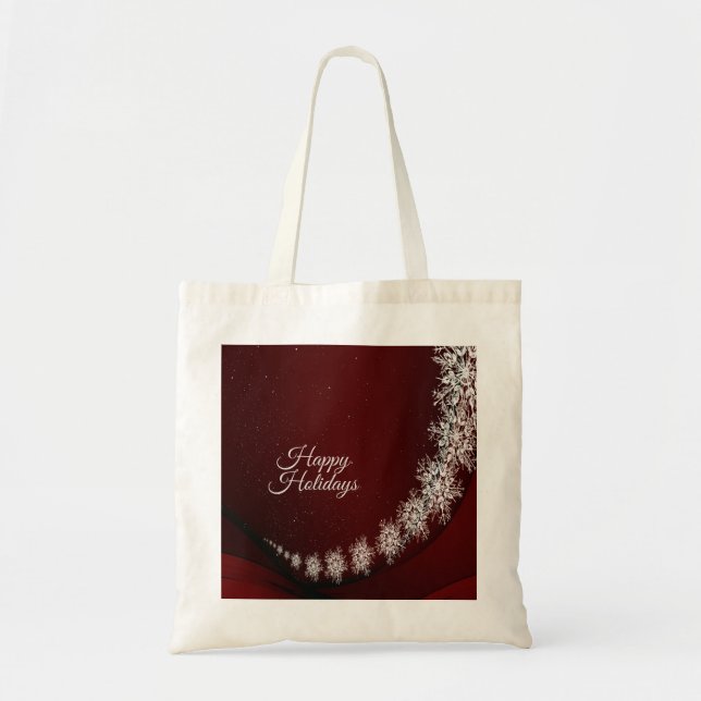 Christmas Party Crystal Snowflakes Red Rustic Tote Bag (Front)