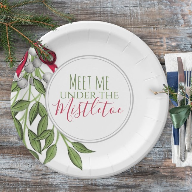 Christmas Party Custom Merry Mistletoe Paper Plates (Creator Uploaded)