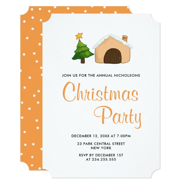 Christmas Party Cute Cottage Christmas Tree | Star Invitation