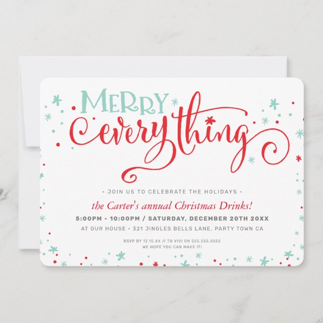 CHRISTMAS PARTY cute fun festive MERRY EVERYTHING Holiday Card (Front)