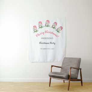 Christmas Party Cute Owl Watercolor Tapestry