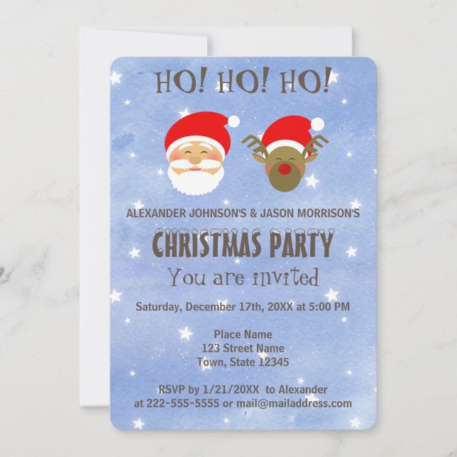 Christmas Party Cute Santa Claus and Deer Invitation (Front)