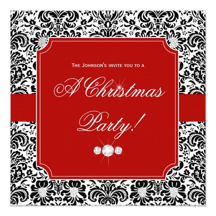 Christmas Party Damask Red Black White Invite
