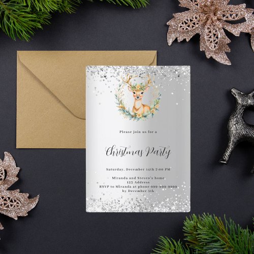 Christmas party deer green silver nordic invitation
