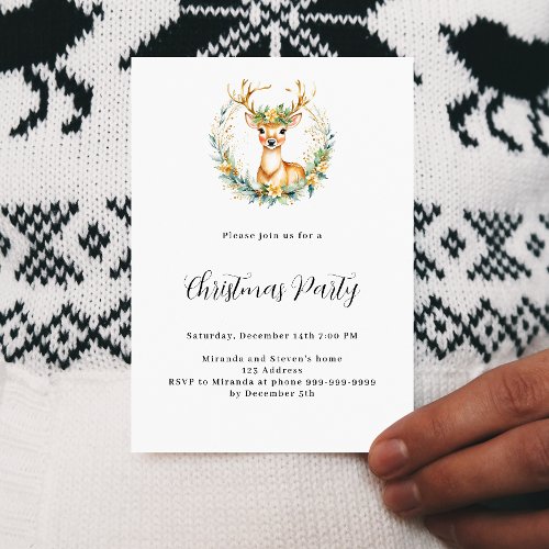 Christmas party deer green white simple nordic invitation