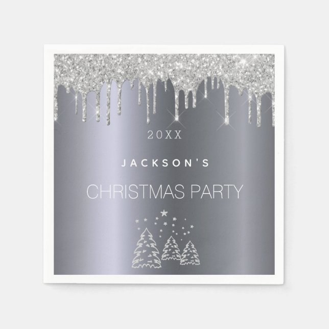 Christmas party dinner silver glitter trees forest napkins (Front)