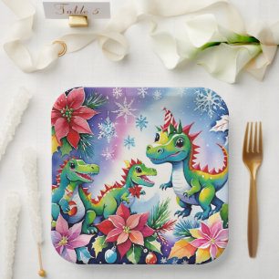 Christmas Party Dinosaurs Paper Plates
