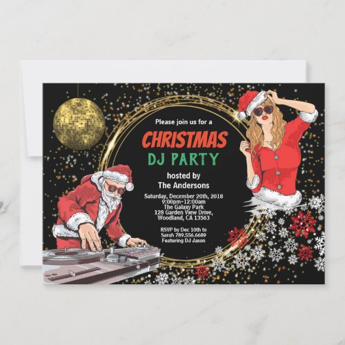 Christmas party DJ disco dance dirty santa gold Invitation