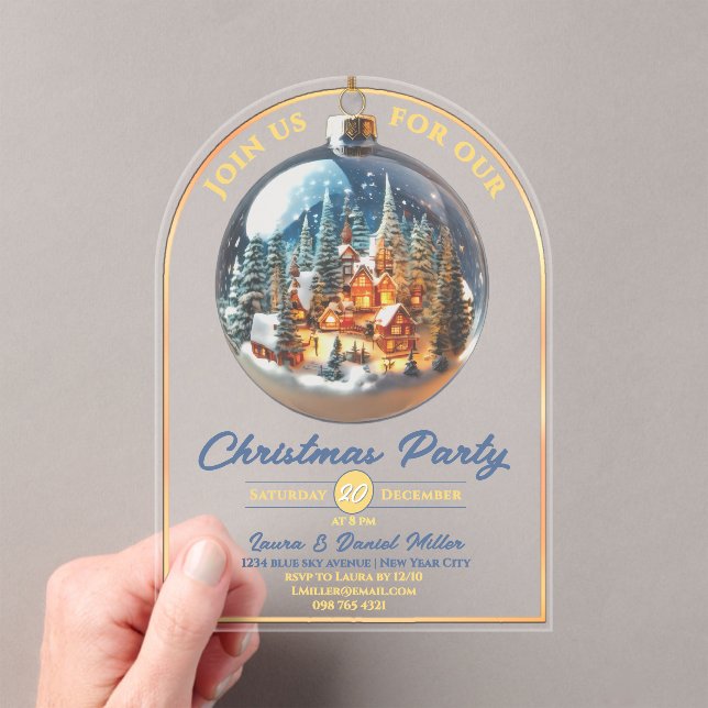 Christmas party dramatic scenery in bauble acrylic invitations (Insitu (Handheld))