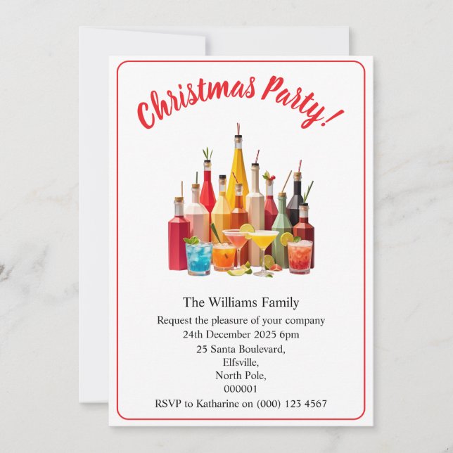 Christmas Party Drinks And Cocktails White Xmas Invitation (Front)