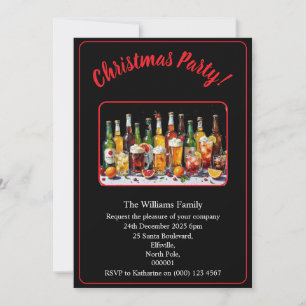 Christmas Party Drinks And Cocktails Xmas Black Invitation