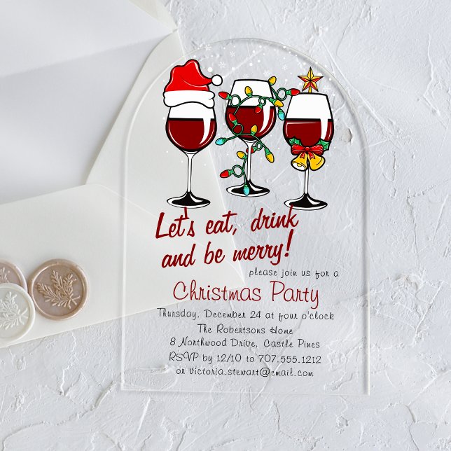 Christmas Party Drinks Cocktails Wine Glasses Acrylic Invitations (Creator Uploaded)
