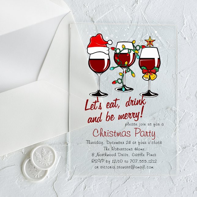 Christmas Party Drinks Cocktails Wine Glasses Acrylic Invitations (Creator Uploaded)