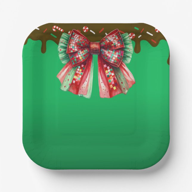 Christmas Party Drip Bling Festive Merry Xmas Ligh Paper Plates (Front)