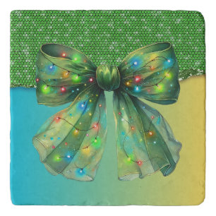 Christmas Party Drip Bling Merry Xmas Lights Bow Trivet