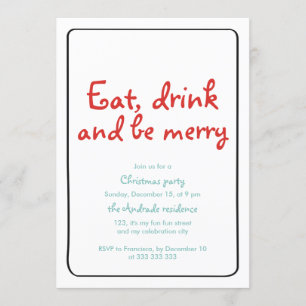 Christmas Party Eat Drink Be Merry Blue Red Simple Invitation