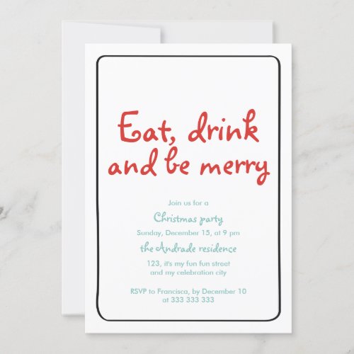 Christmas Party Eat Drink Be Merry Blue Red Simple Invitation