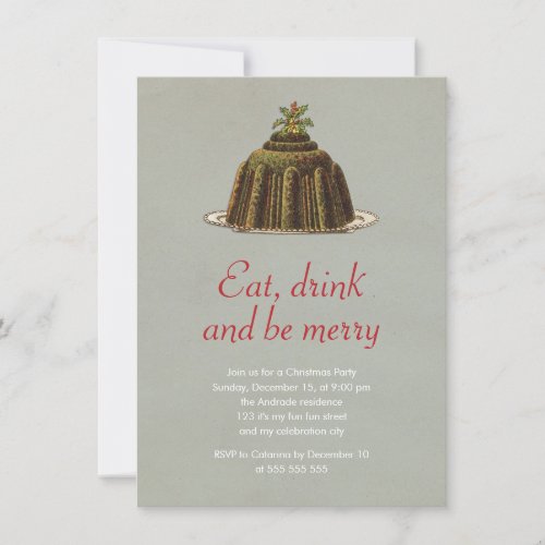 Christmas Party Eat Drink Be Merry Pudding Holiday Invitation
