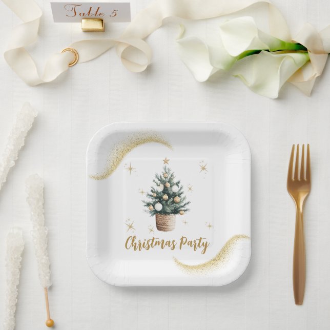 Christmas Party Elegant Gold Dessert Paper Plates (Wedding)