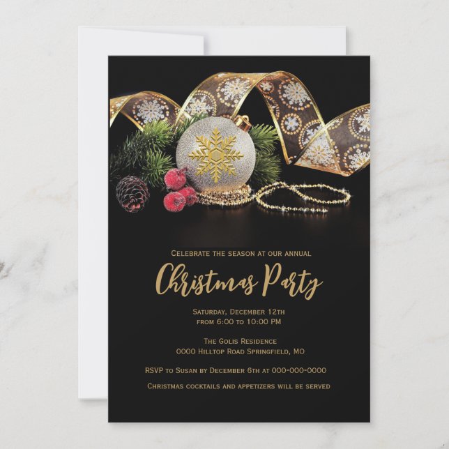 Christmas Party Elegant Gold on Black  Invitation (Front)