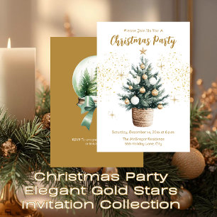 Christmas Party Elegant Gold Stars  Invitation