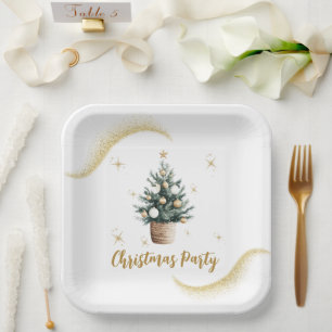 Christmas Party Elegant Gold Stars  Paper Plates